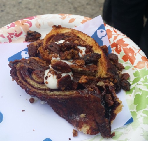 Russ & Daughters and Russ & Daughters Cafe GRILLED CINNAMON BABKA with Granny Smith ‎apple cream cheese icing and crushed honey-roasted pecans