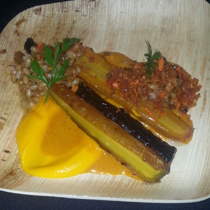 Nomad: Slow Roasted Carrots,Wheatberries and Crispy Duck Skin. Chef: Abram Bissell.