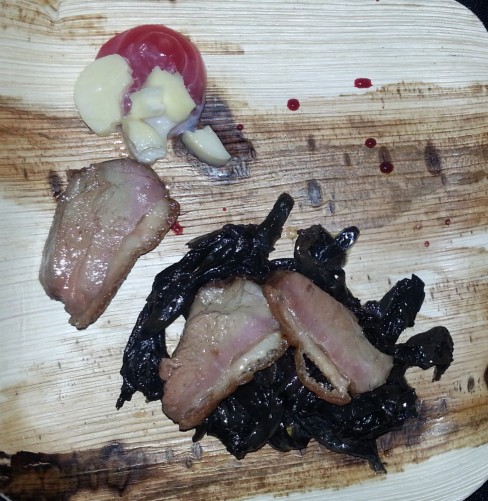 The Pines: Duck Breast, Black Trumpet Mushrooms, Heart of Palm and Blood Orange. Chef: Angelo Romano.