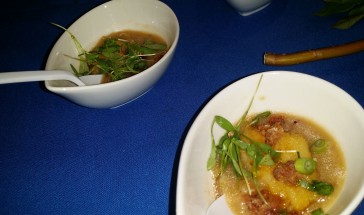 The Cecil/ Curry crusted cod, kimchi rice porridge gaunciale , fish sauce caramel