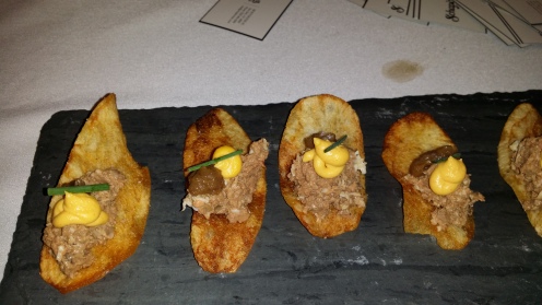 SCAPIRO'S chopped liver crostini with deviled egg