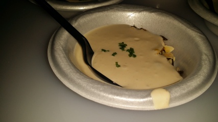 THE GANDER chilled cauliflower soup with smoke grapes
