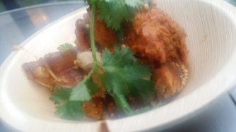 Rainbow Room Fried chicken onion butter smoked bacon waffles chipotle mustard maple syrup